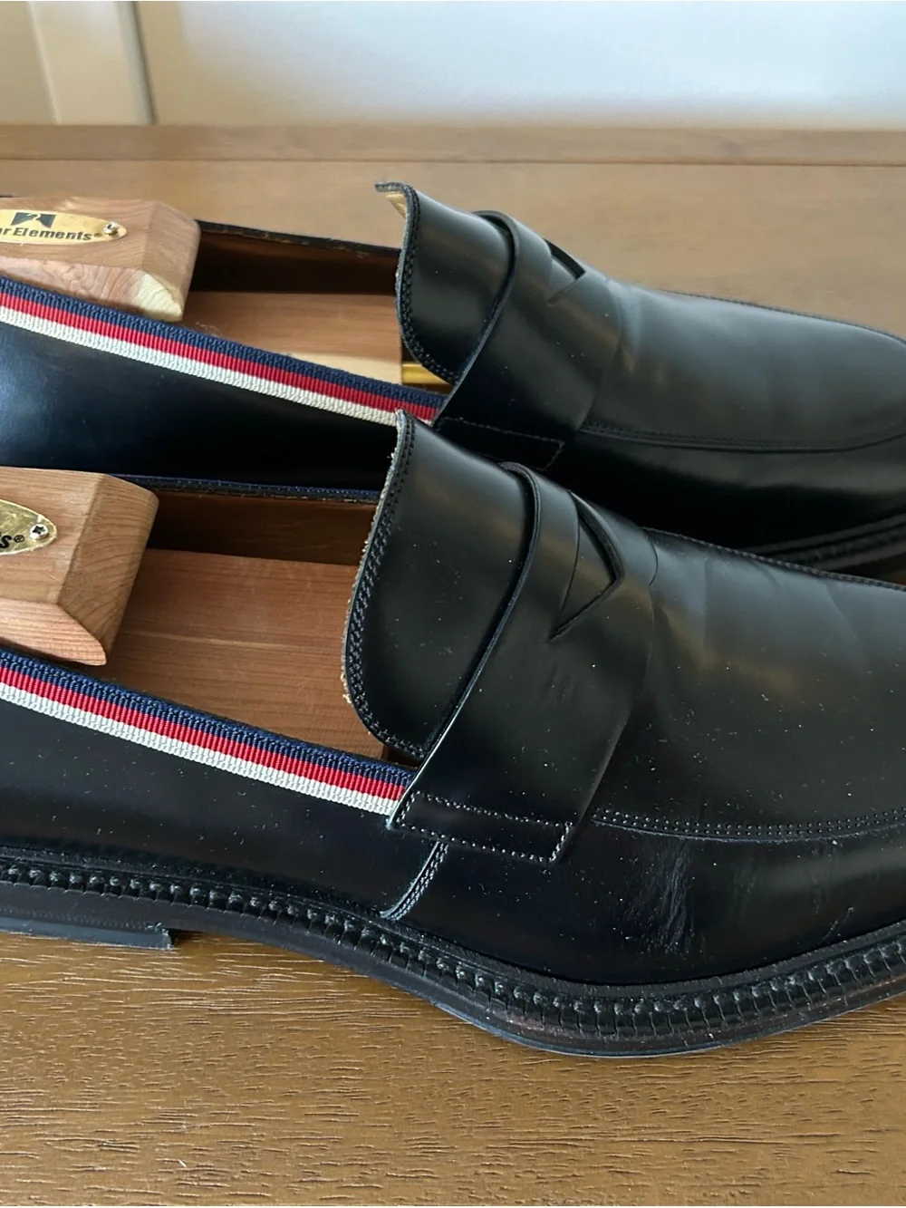 Gucci Black Leather Penny Loafers with Red-White-Blue Trim